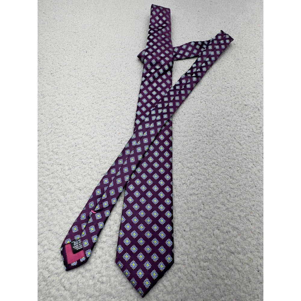 Hugo Boss Silk Tie Purple Geometric Medallion Made In Italy Necktie